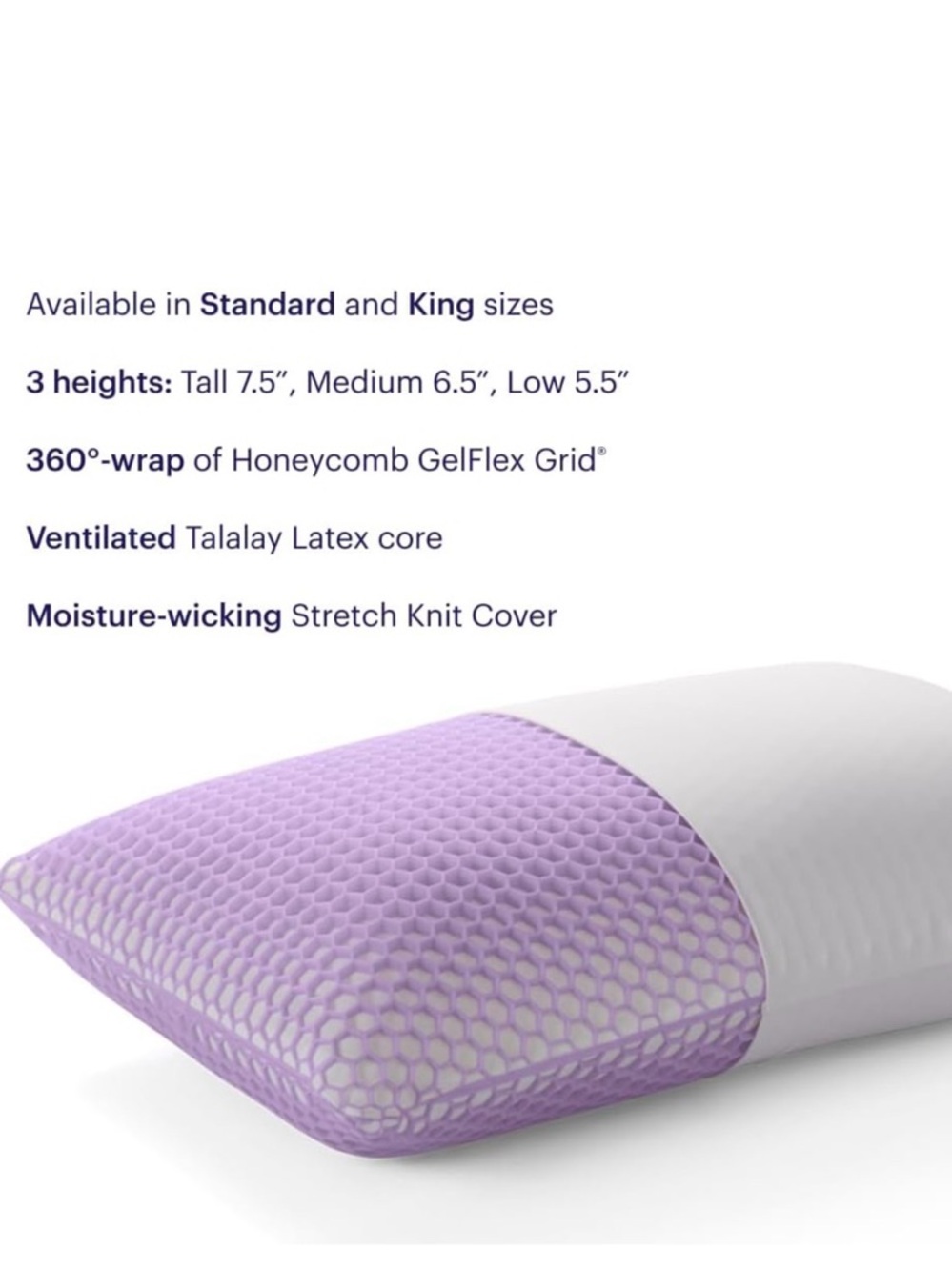 Purple standard - tall height pillow - NEW!